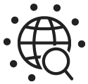 a globe with dots around it and a magnifying glass