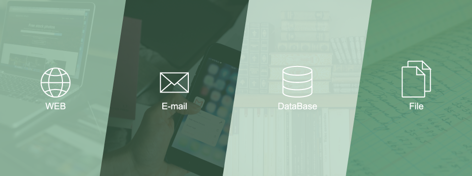 graphic of Web, email, database, and file