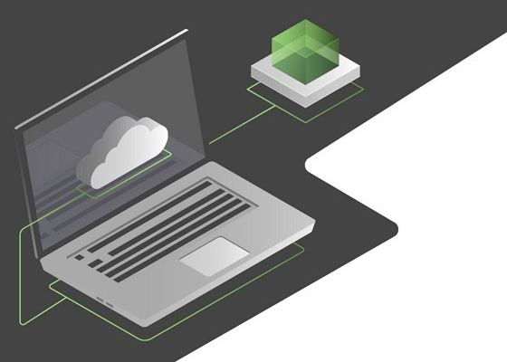 graphic of a computer connected to a green cube